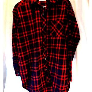 Betseys Boutique Shop Unisex Button-Up Shirt Red Plaid Long Sleeve One Fits Most